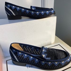Tabitha Simmons Blakie Sol Blue-Multi Crocheted Slip On Loafers Size: 38.5